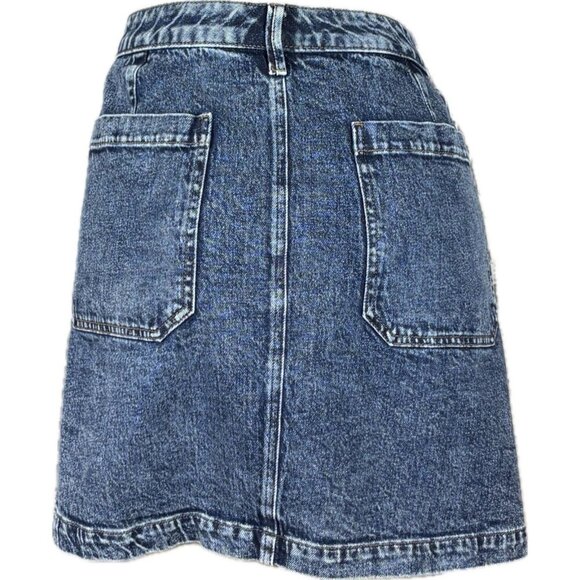 Lane Bryant + 22 Demin Blue Button Zip Seam Detail 5 Pocket Cotton Mini Skirt - Picture 4 of 6